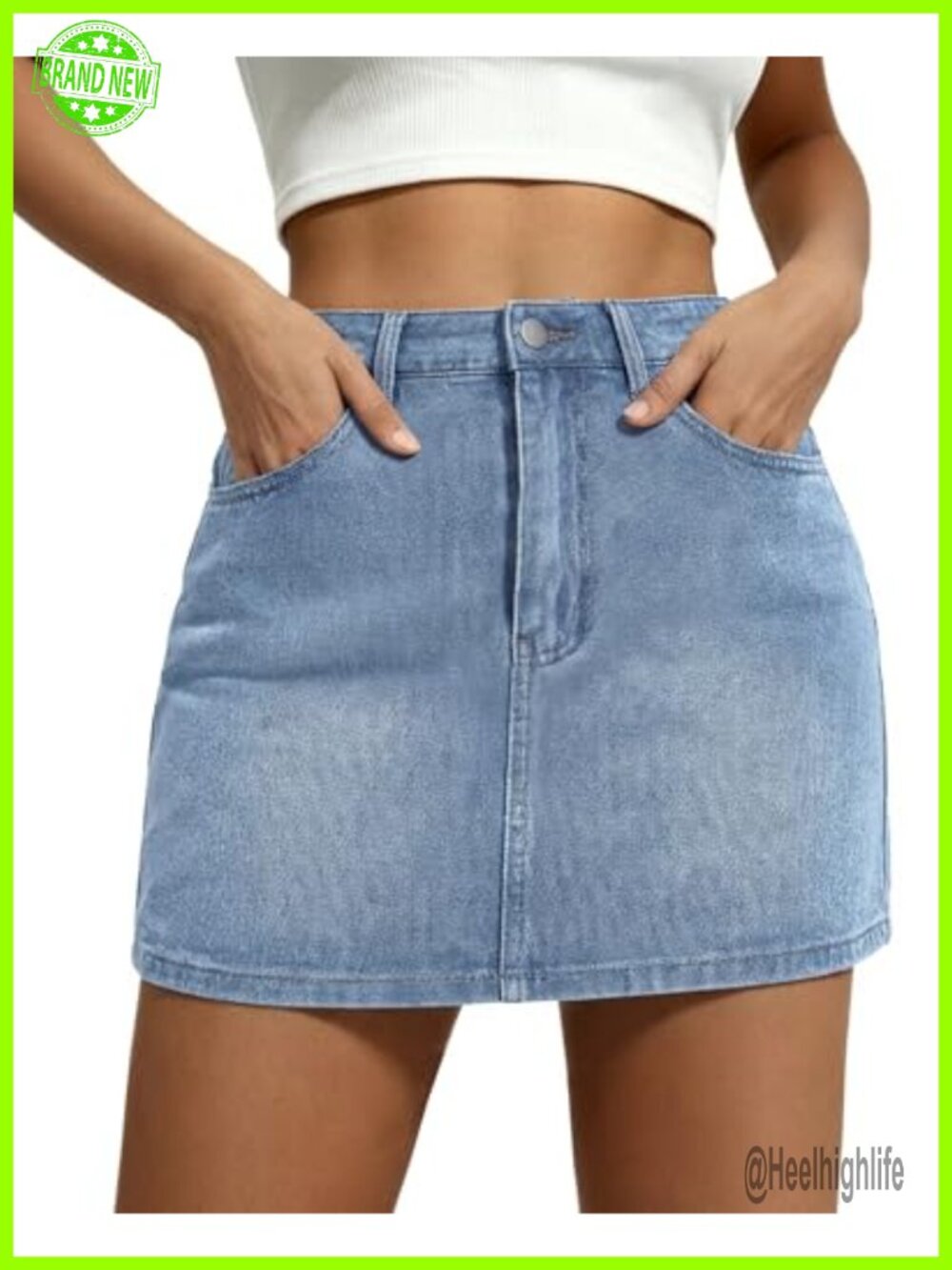 Stretch Denim Mini Skirt Zip Fly Pockets Casual Y2K